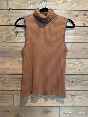 Chadwick's Sleeveless Ribbed Turtleneck Sweater Tank Camel Large